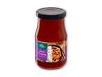 Glasflaske med rød wok sauce, mærket med 'Ajam Pangang' og et billede af en ret med ris og kylling.