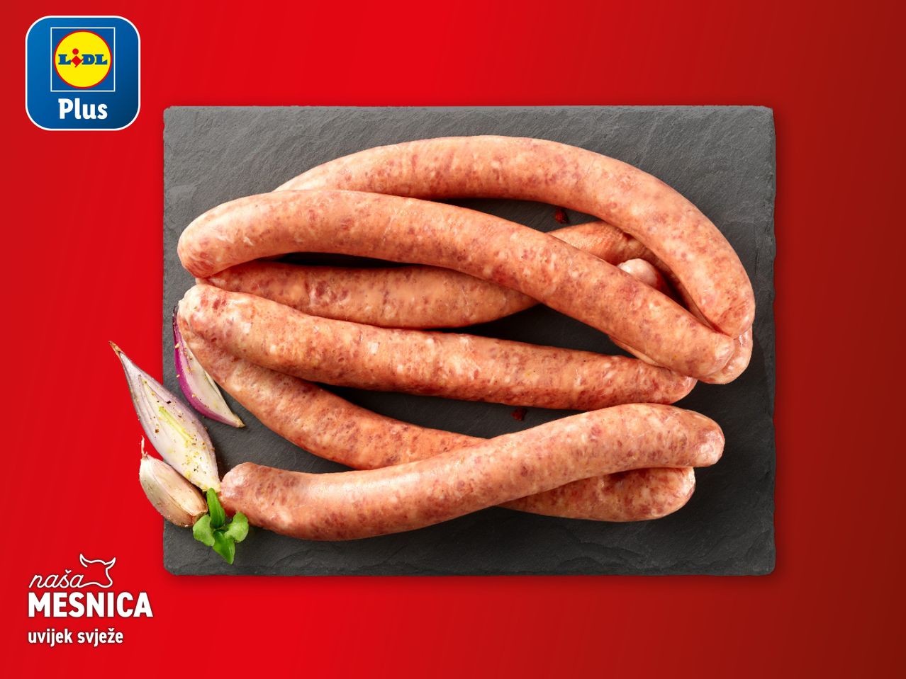 Lidl Plus ponuda: kobasice na tamnoj podlozi.