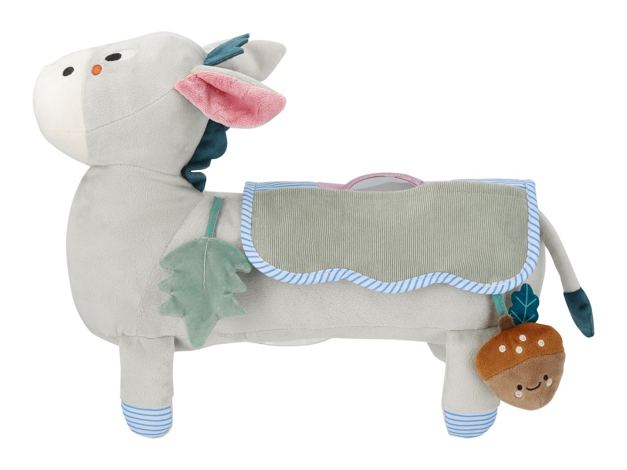 Plush horse toy with a soft book and acorn teether.