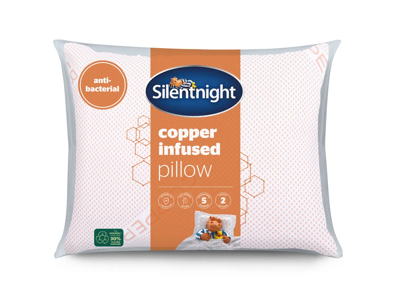Silentnight copper-infused pillow in anti-bacterial packaging.