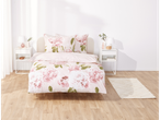 Floral bedding with pink peony print.