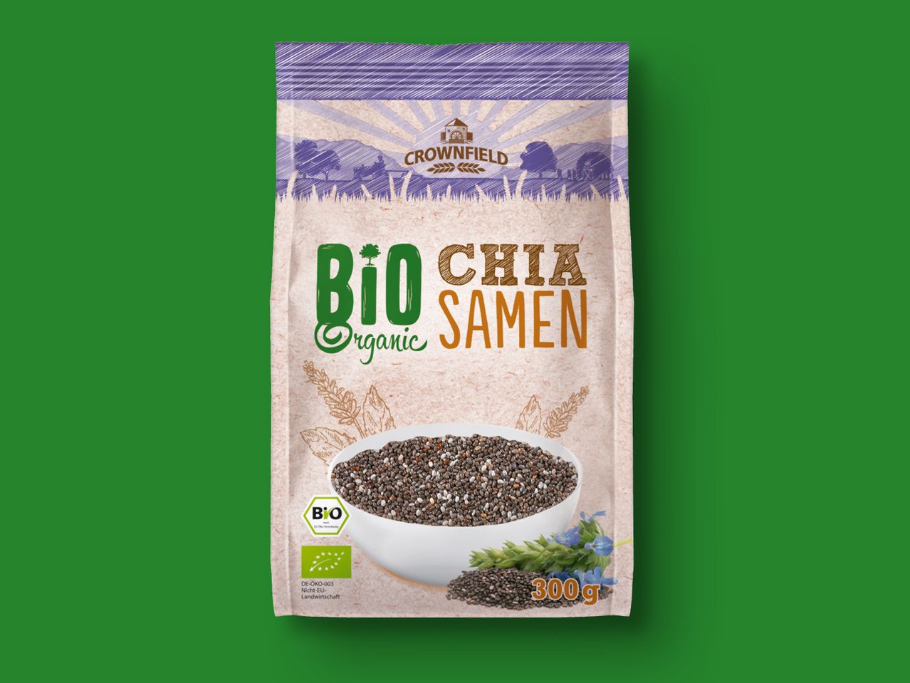 Crownfield Bio Chia Samen, 300g Packung.