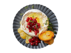 Baked Camembert with cranberry sauce and crostini.