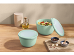 SILVERCREST® Food Container Set with pasta salad, olive oil, and spices on a wooden table.