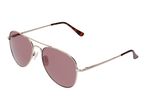 Aviator sunglasses with gold-colored frames and pink-tinted lenses, featuring tortoiseshell temple tips.