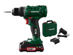 Grüner Akku-Bohrschrauber mit Ladegerät und Koffer, 20V Team.