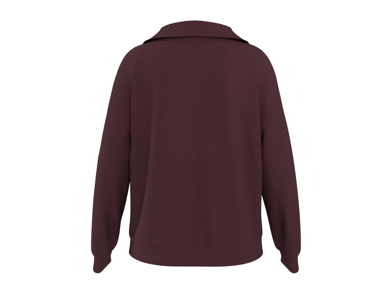 Back view of a plain dark red long-sleeved polo shirt with a collar.