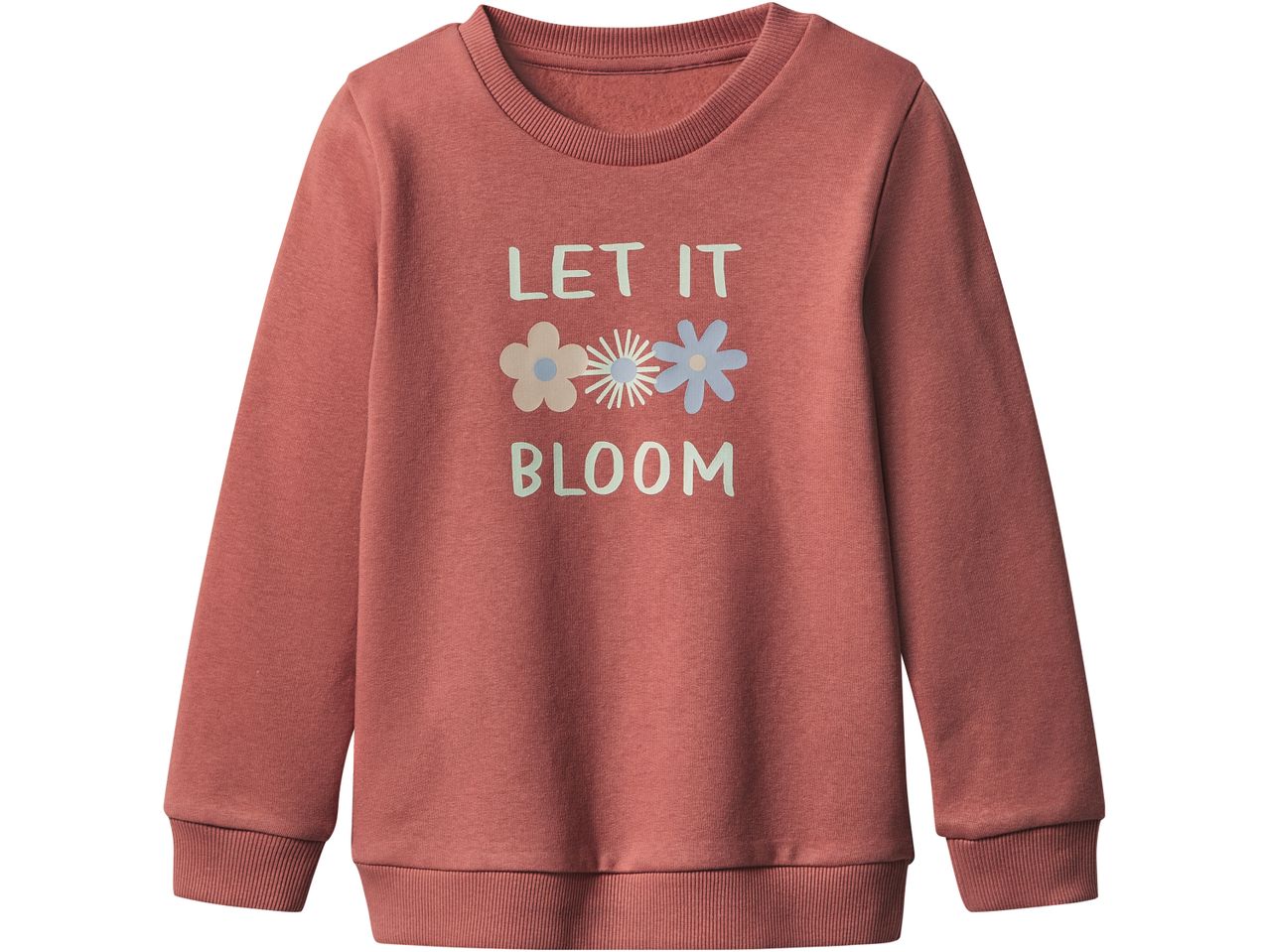 Felpa rosa con scritta 'LET IT BLOOM' e fiori