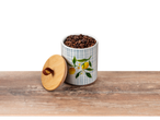 Ceramic coffee bean canister with bamboo lid, lemon design.