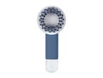 A blue and white silicone facial cleansing brush.