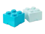 Zwei blaue und hellblaue Bausteine mit Noppen und abgerundeten Ecken.