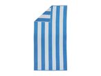 Blue and white striped beach towel, partially folded