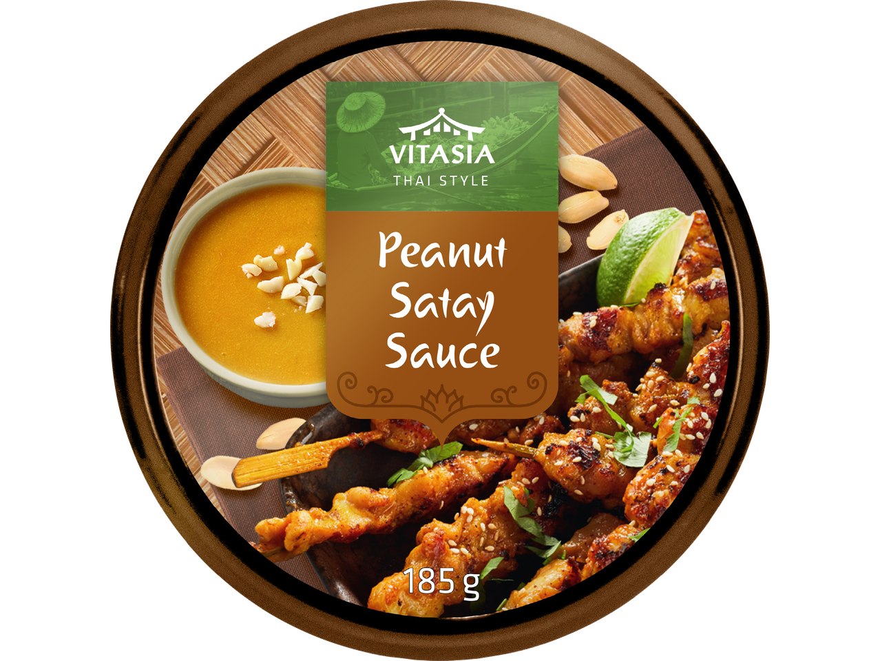 Vitasia thailändsk stil jordnötssataysås (185g) med satayspett.