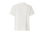 White short-sleeved shirt with a textured fabric, seen from the back.