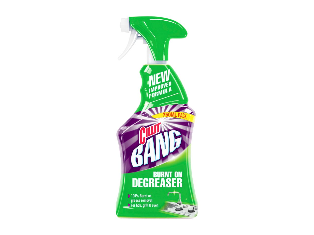 A bottle of Cillit Bang Degreaser spray cleaner.
