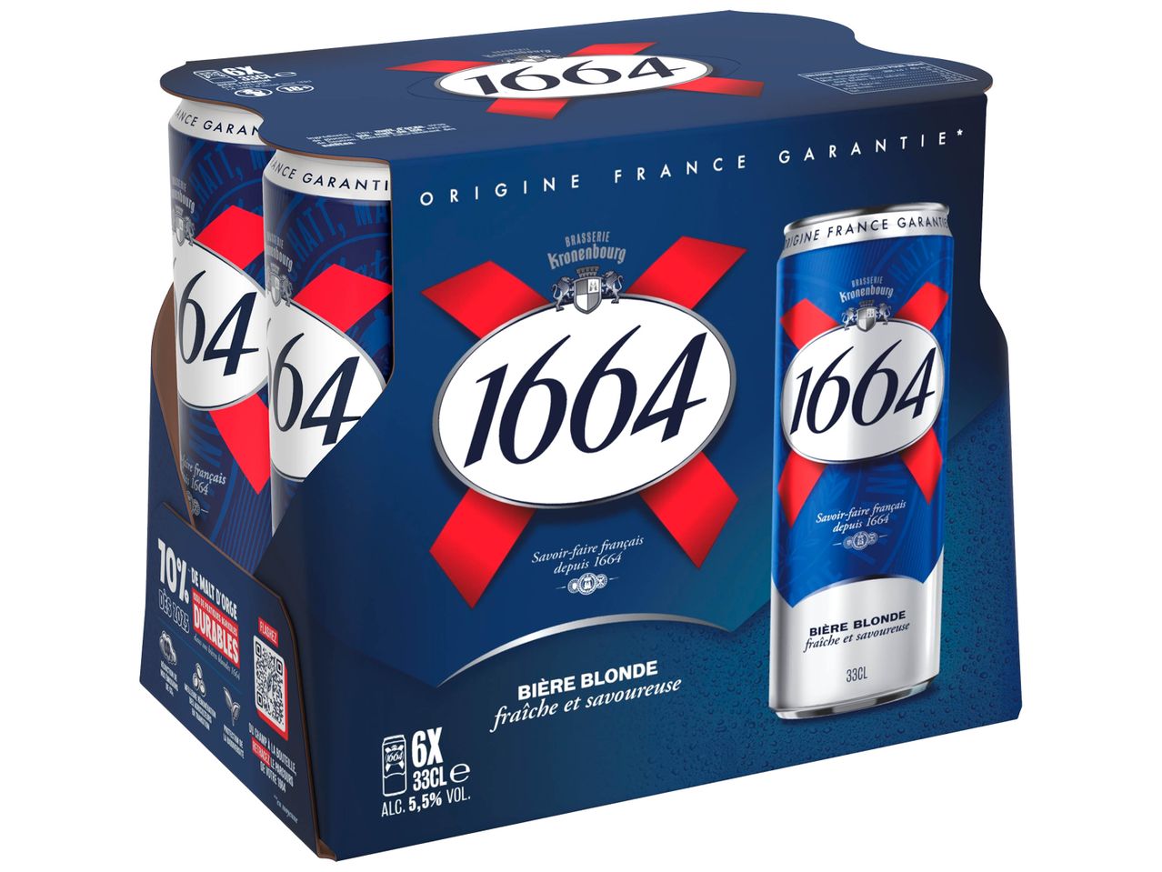 Pack de six canettes de bière 1664 Blanc.