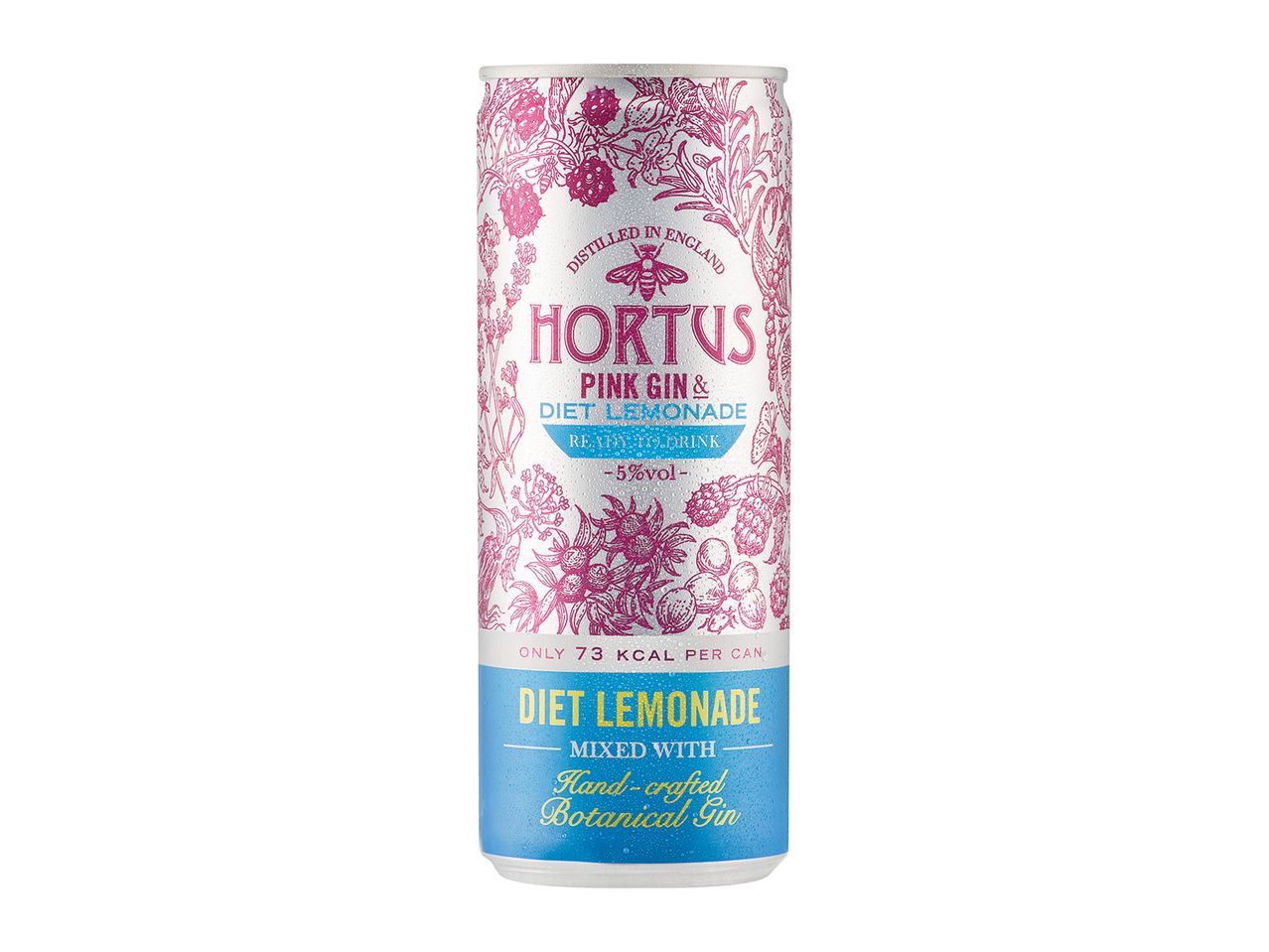 Hortus Pink Gin & Diet Lemonade can.