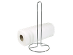 A roll of white paper towels on a chrome kitchen utensil holder