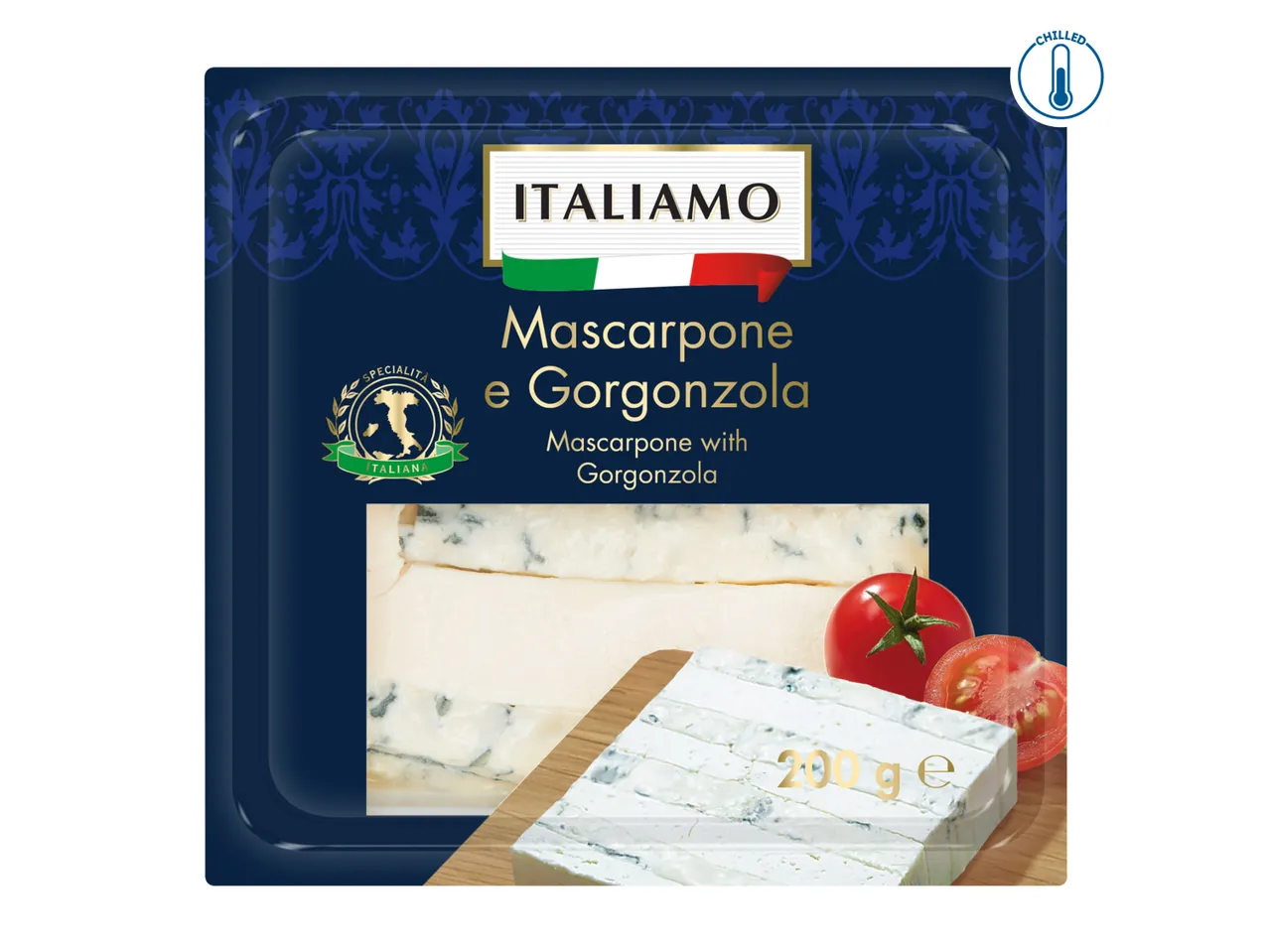 Italiamo Mascarpone and Gorgonzola cheese with tomatoes, 200g.