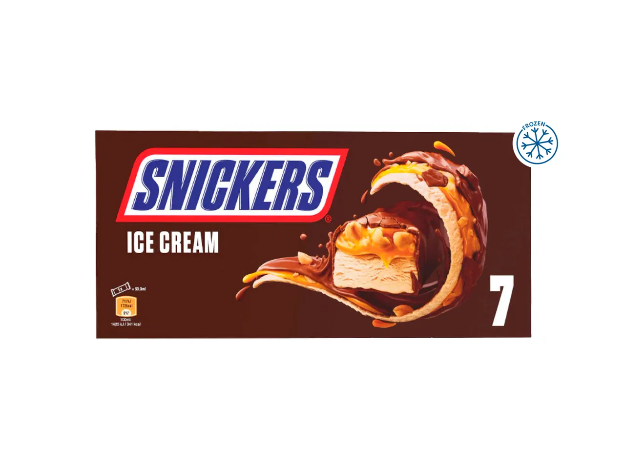 A box of seven Snickers ice cream bars.