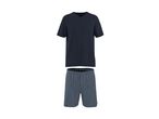 Men's navy V-neck t-shirt and striped boxer shorts set