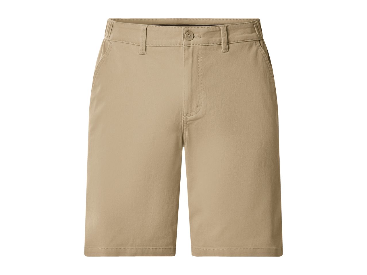 Beige men's shorts with button closure and belt loops