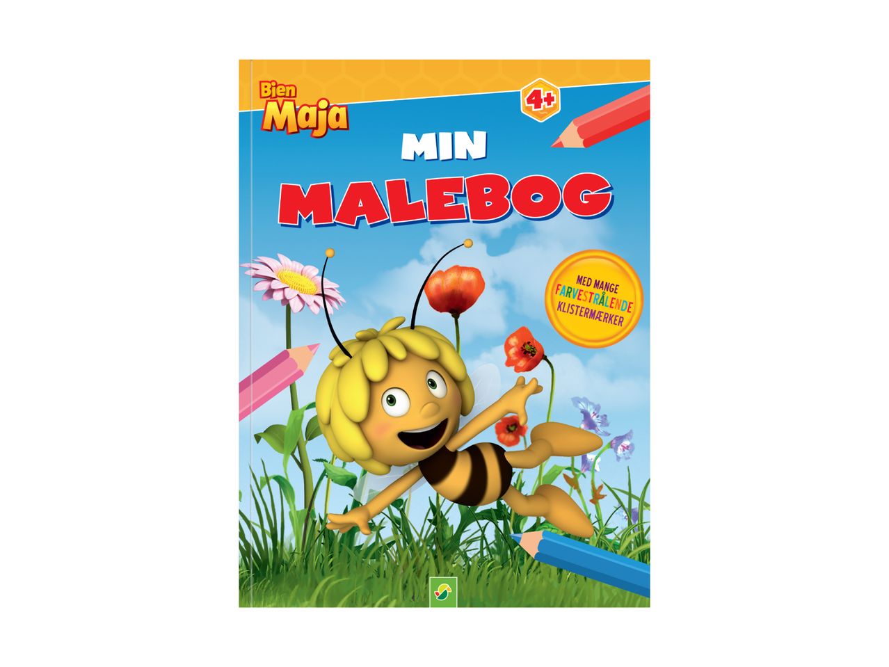 Maja Bien malebog med farvestrålende klistermærker og blyanter.