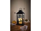 Lanterna decorativa di Halloween con corvi, ragnatele, ragni e zucche.