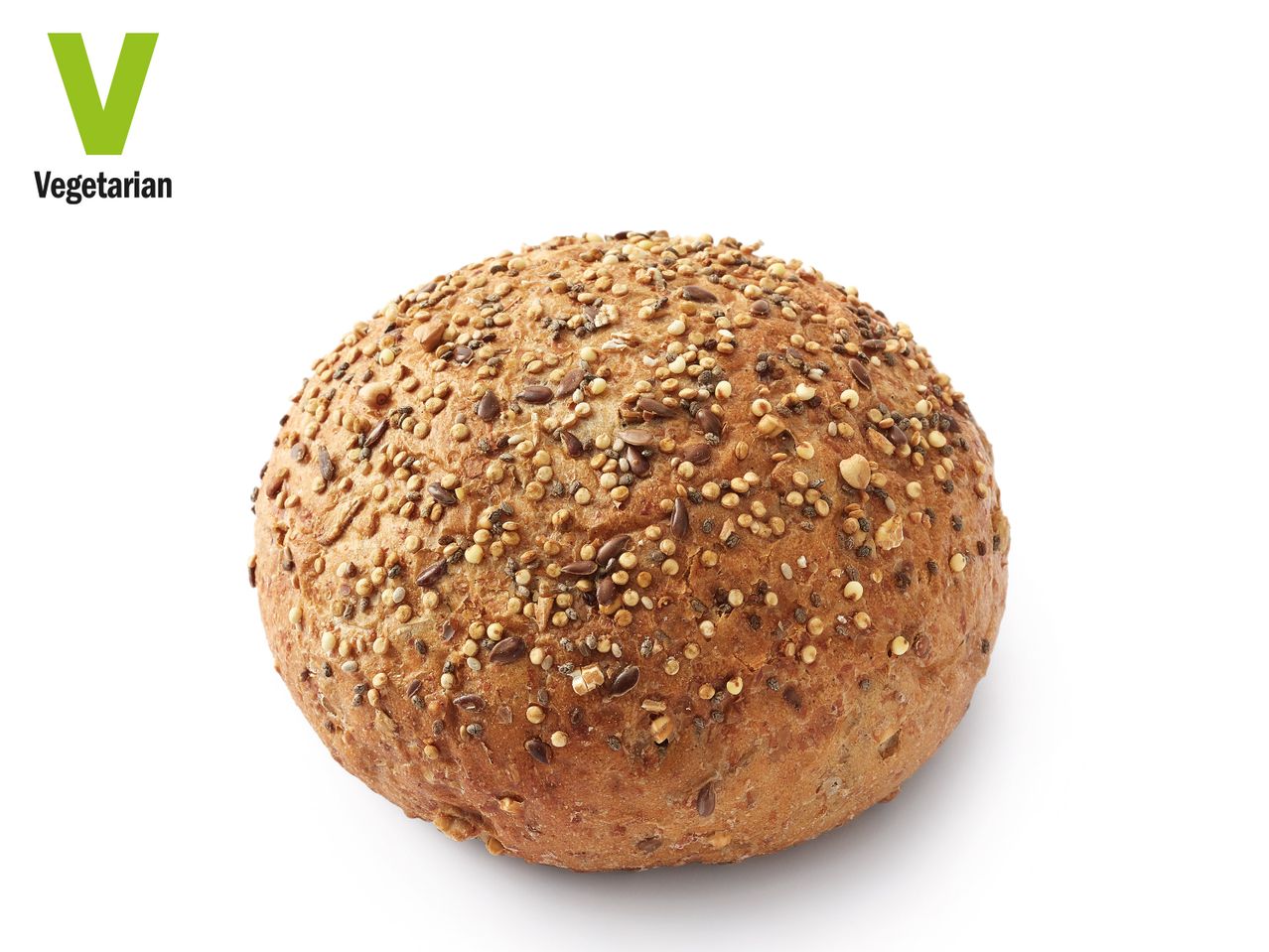 Vegetarian bread roll with various seeds.