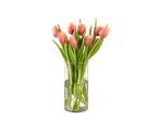 Buquê de tulipas em um vaso de vidro.