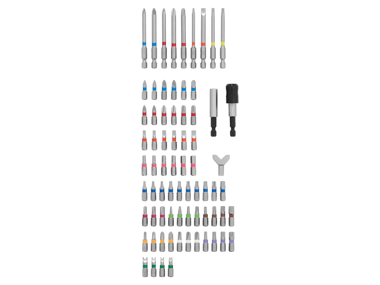 Parkside® set bitova i adaptera sa obojenim prstenovima.