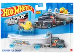 Hot Wheels Super Rigs 'Scrubba Dub Driver' with a bathtub truck and a rubber duck car.
