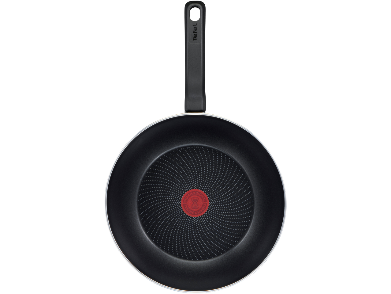Tefal Aluminium Stirfry Pan with a black non-stick interior and red Thermo-Spot indicator.