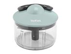 Manual food chopper with a light green lid and clear container