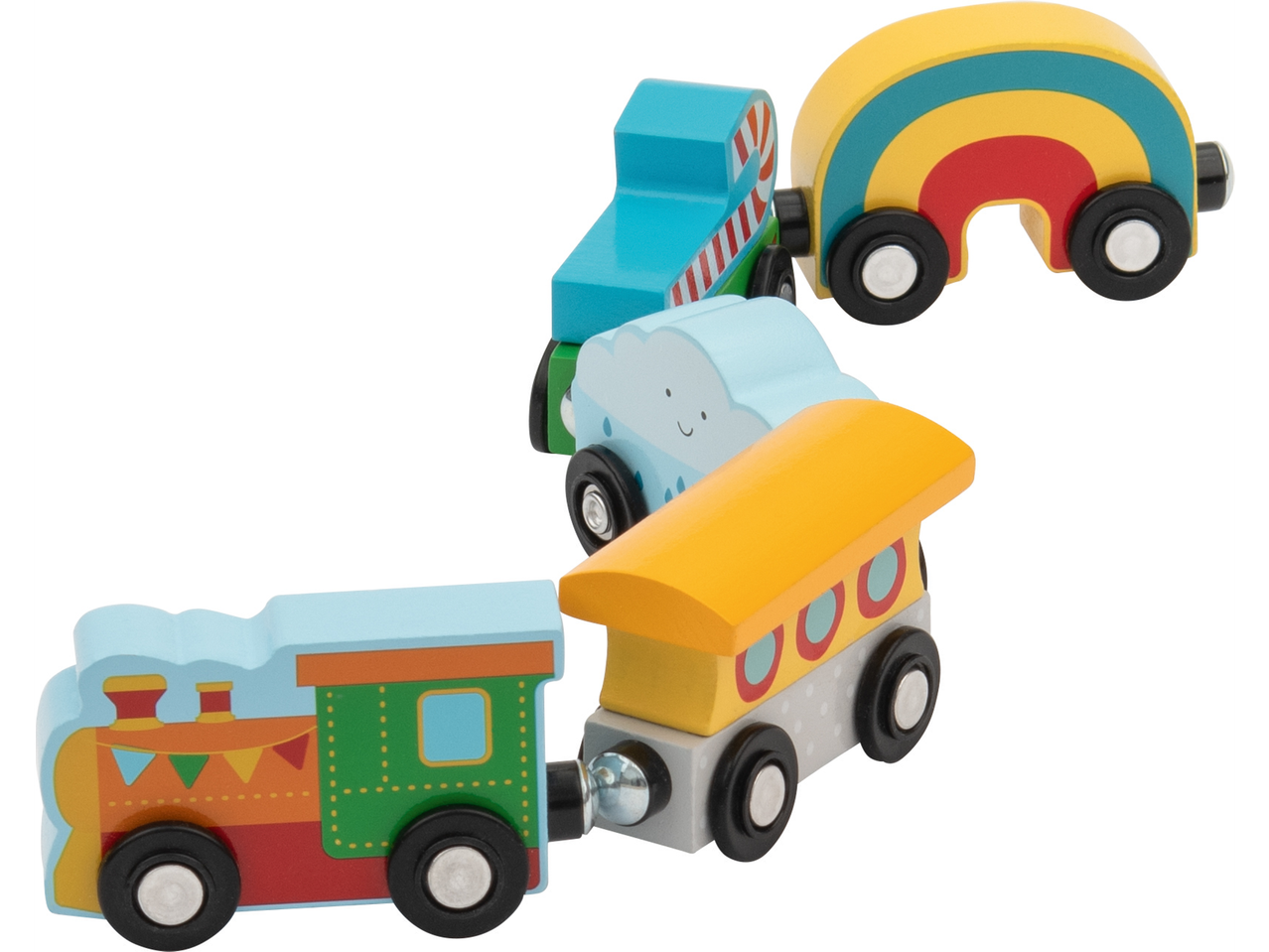 Lupilu 7 dalių medinis žaislinis traukinys su spalvingais vagonais