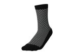 Black and grey patterned crew sock with a herringbone design