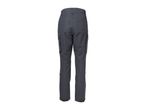 Dark grey cargo trousers with side pockets and adjustable cuffs, back view.