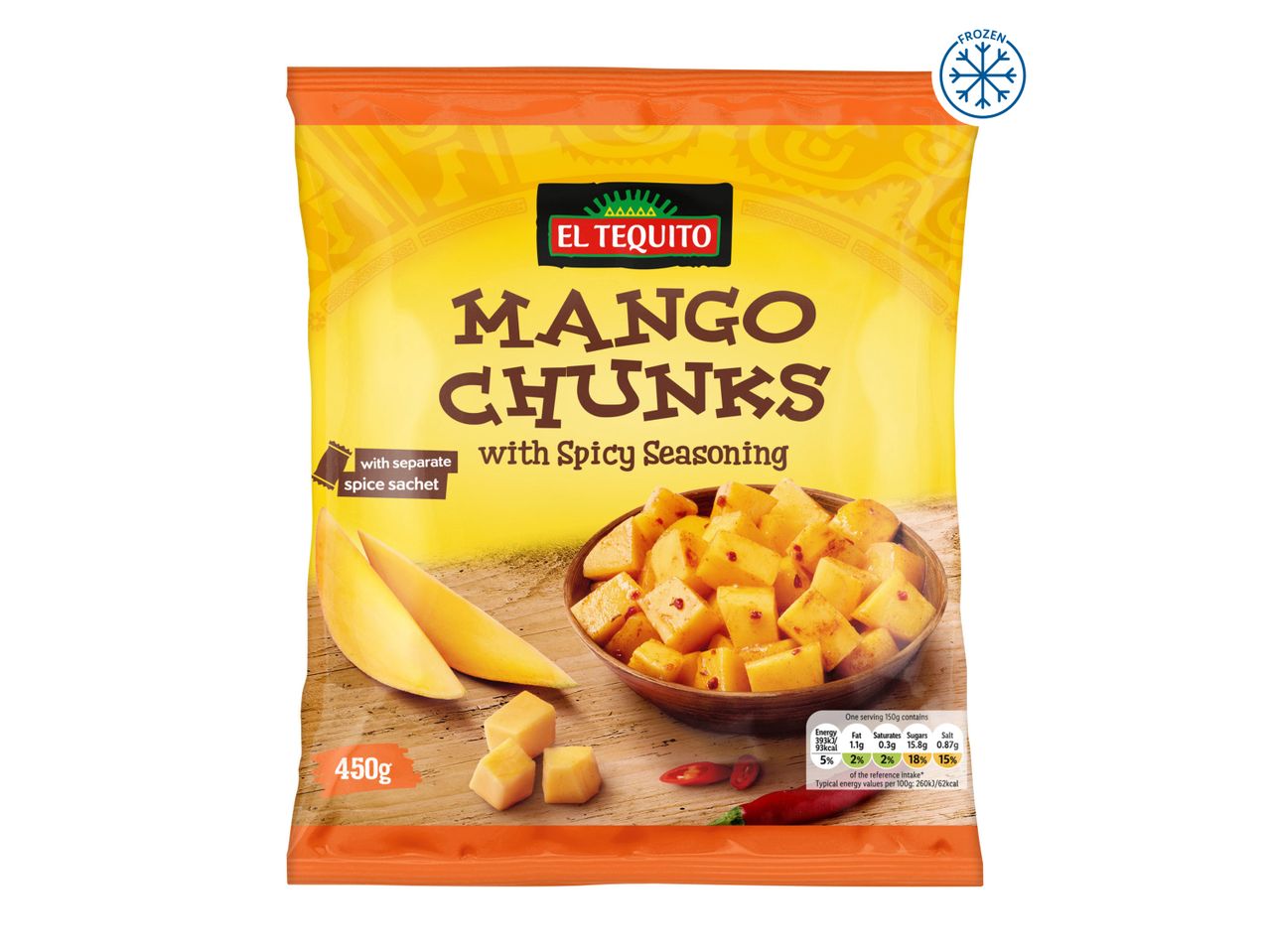 A bag of Haldiram's Mango Chunks with spicy seasoning.