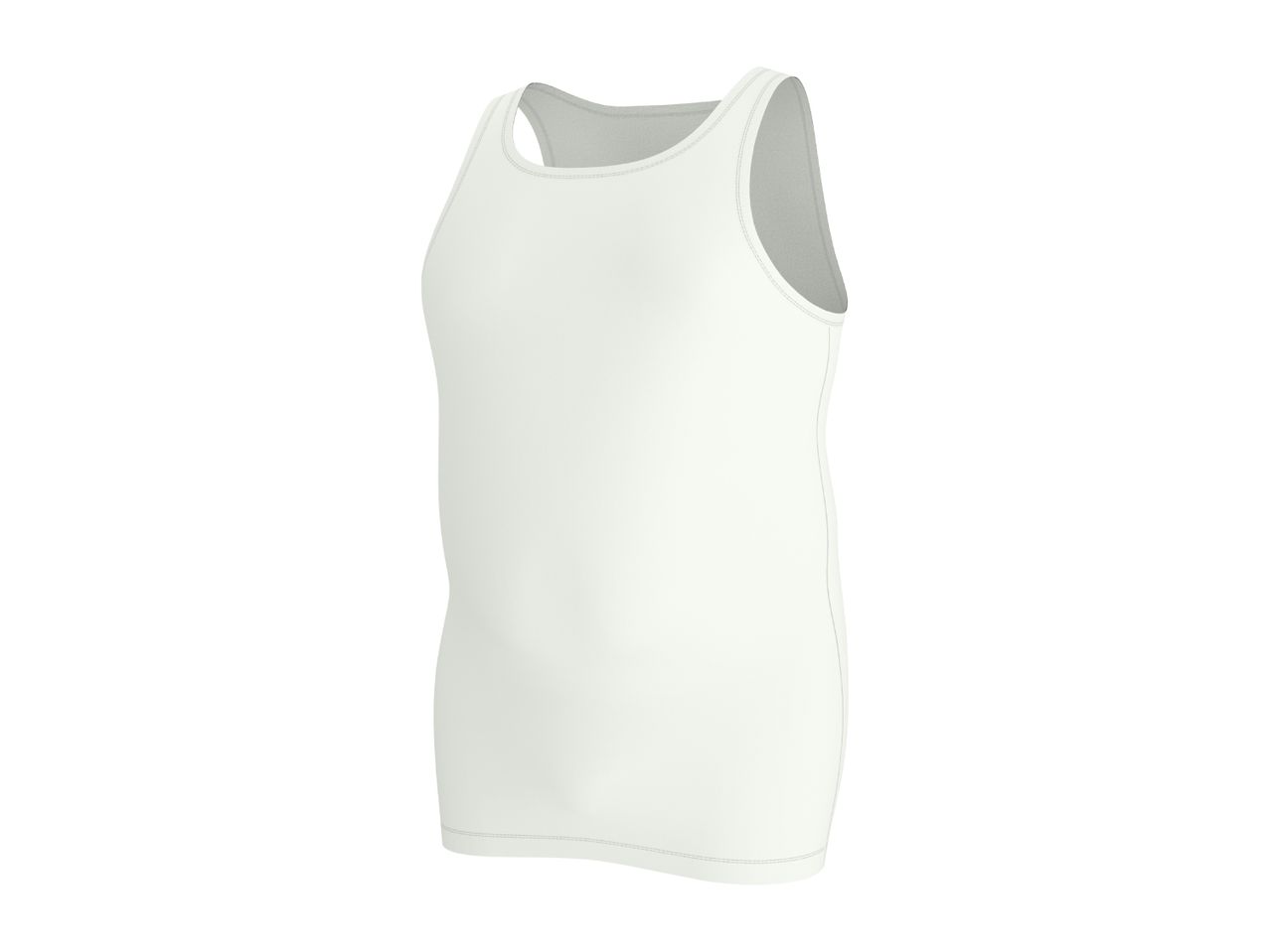 A plain white men's tank top undershirt shown from a side angle
