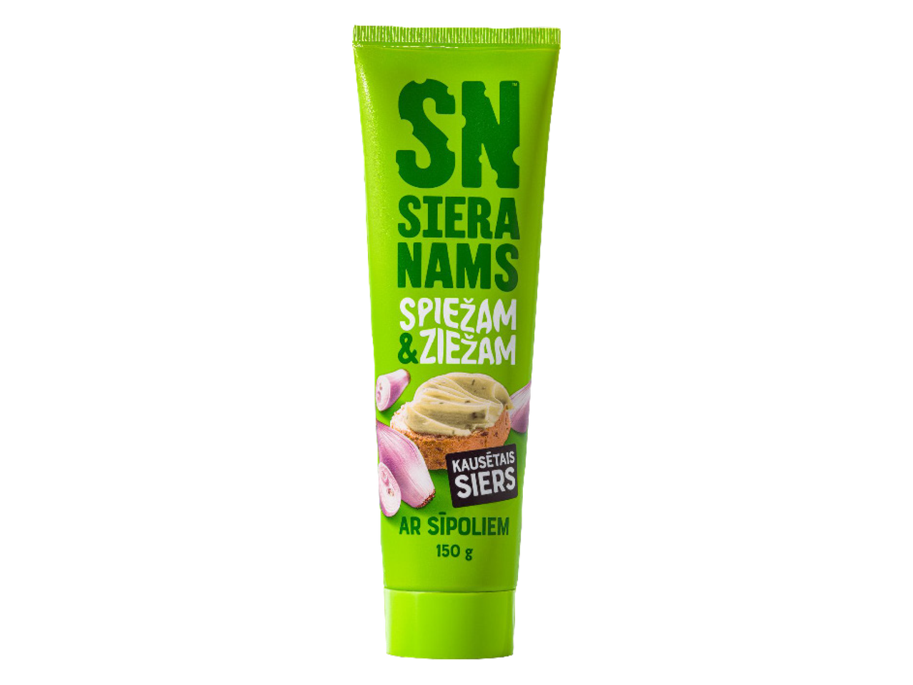 Zaļa tūbiņa ar SN Siera Nams kausēto sieru ar sīpoliem, 150g.