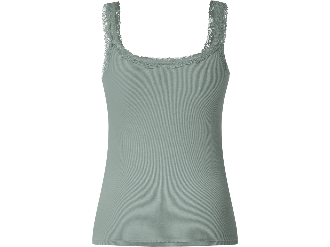 Light green ribbed camisole with lace trim