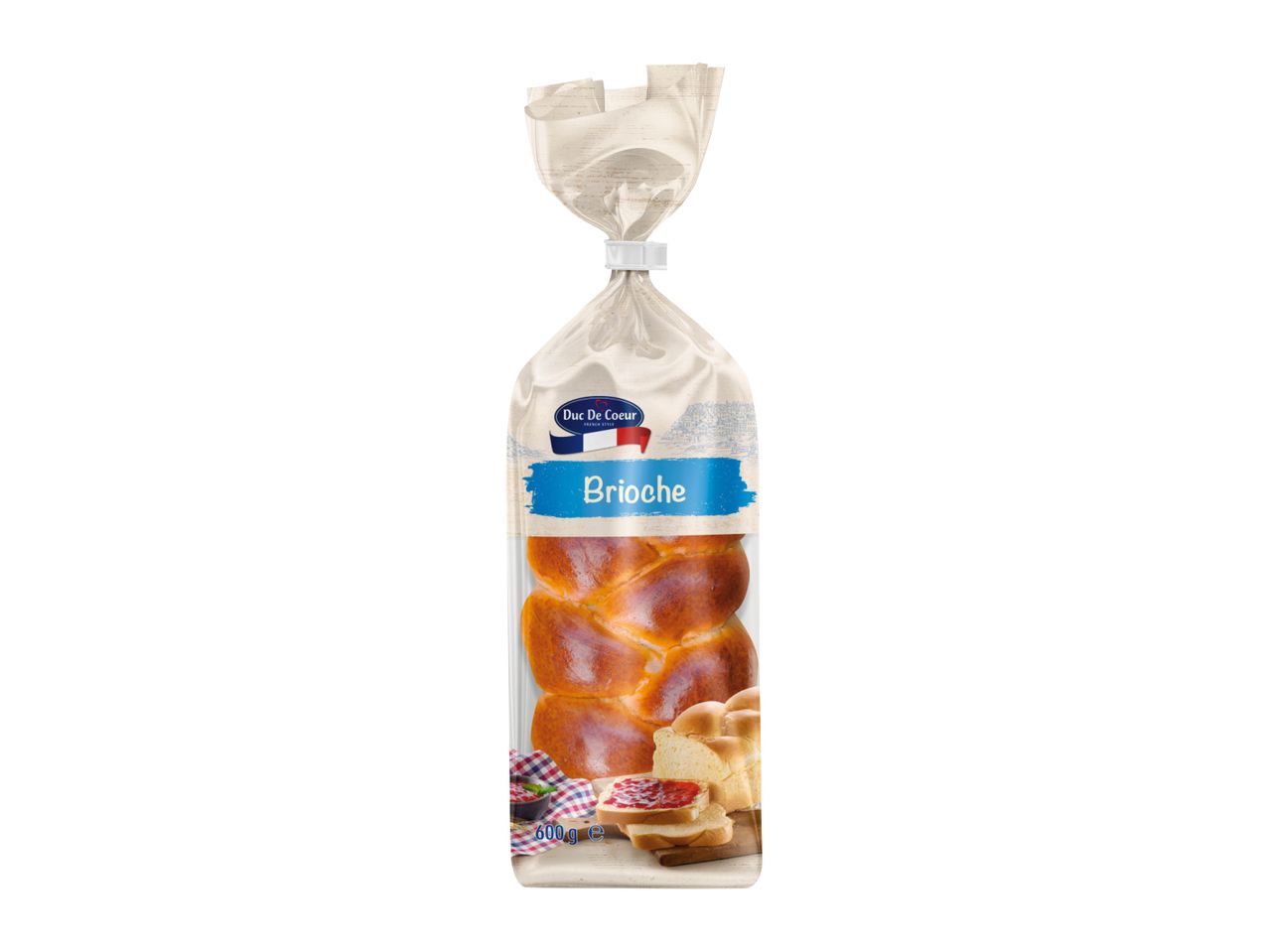 Pakovanje brioša sa natpisom „Duc De Coeur Brioche“ i slikom brioša sa džemom.