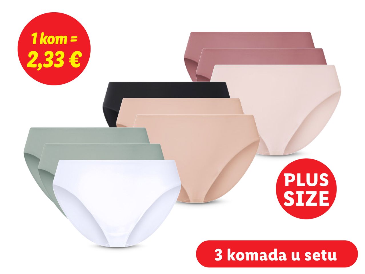 Set od 6 plus size gaćica u neutralnim bojama.