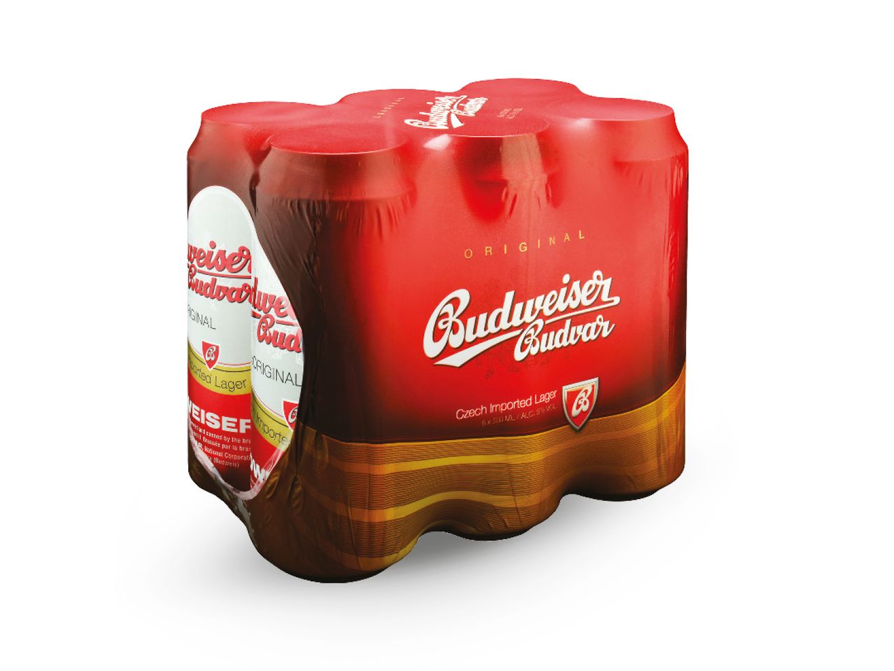 Pakiranje od šest limenki Budweiser Budvar piva.