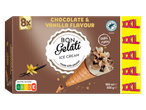 Cones de sorvete Bon Gelati XXL, sabor chocolate e baunilha, 8x.