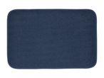 Dark blue rectangular bath mat with rounded corners and textured surface.