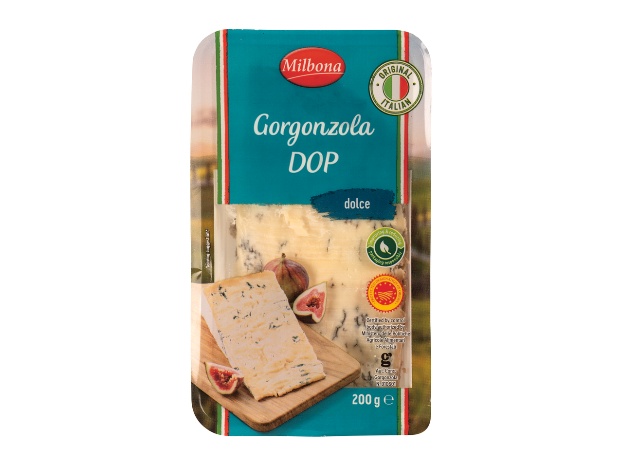 Brânză Milbona Gorgonzola DOP dulce cu smochine.