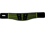 A green and black back support belt.