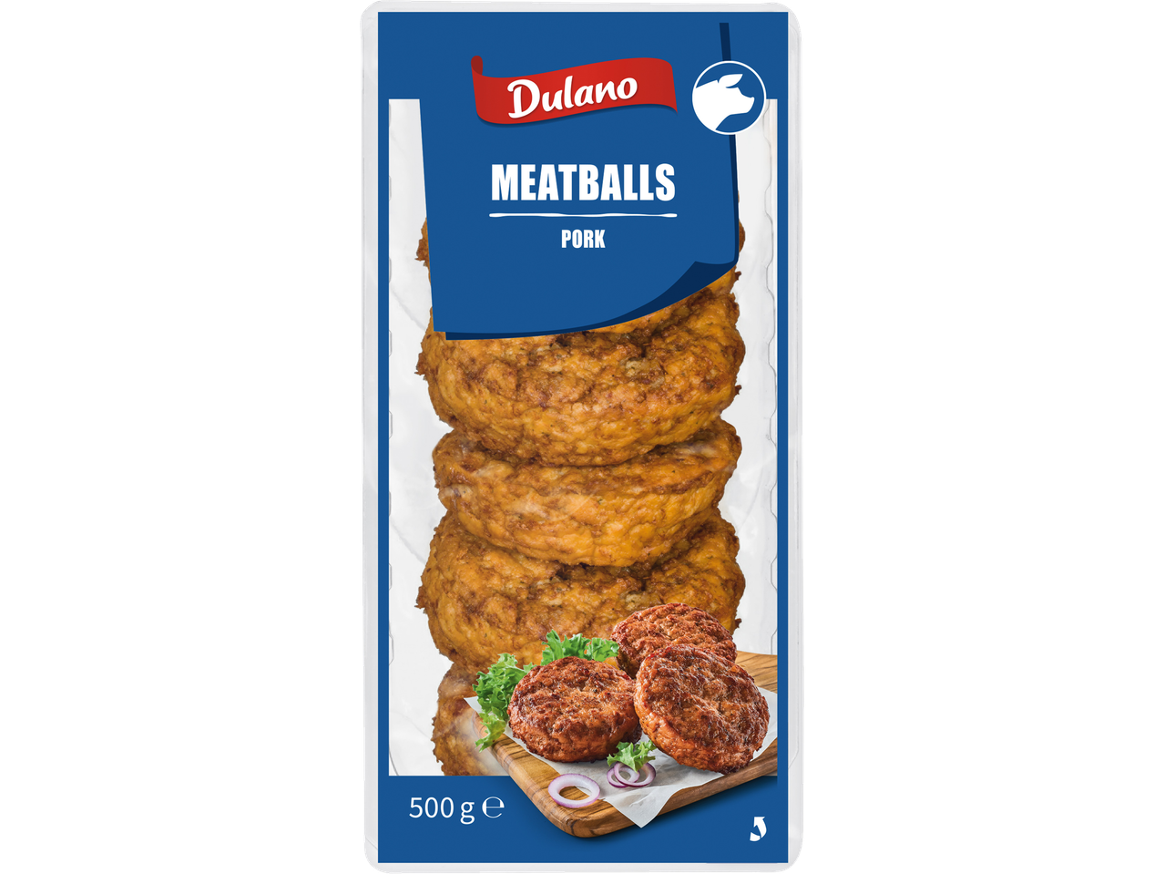 Chiftele de porc Dulamo: pachet de 500 g de chiftele congelate.