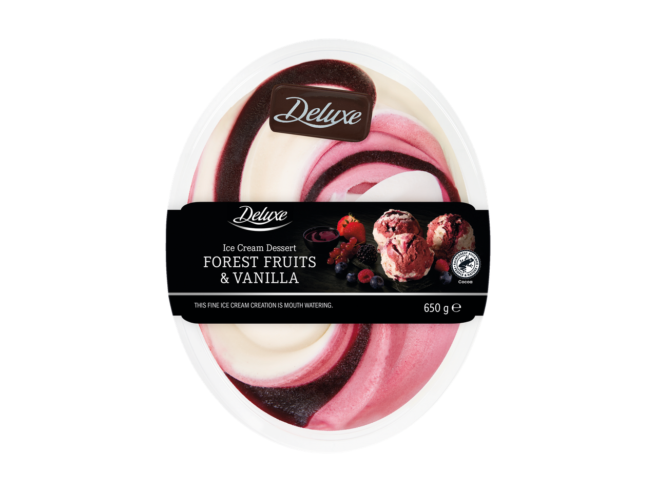 Deluxe jäätise-dessert: metsamarjad ja vanill.